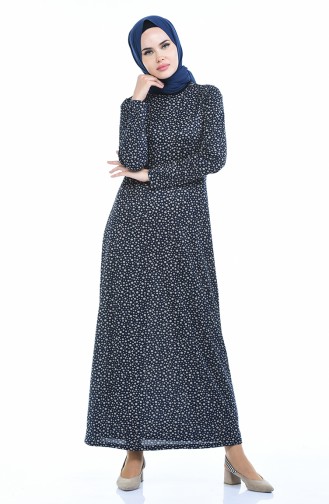 Navy Blue Hijab Dress 8837-01