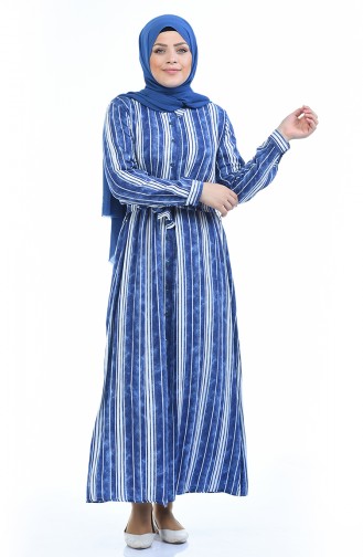 Grosse Grösse Gestreiftes Kleid  7516-02 Blau 7516-02
