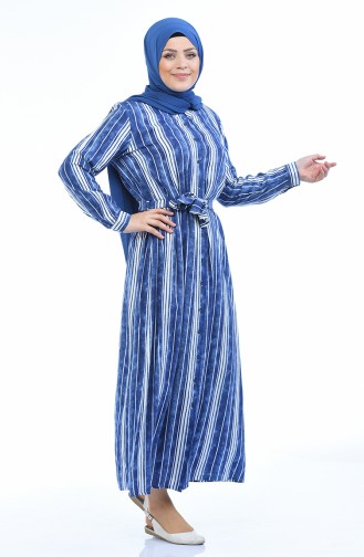 Robe a Rayures Grande Taille 7516-02 Bleu 7516-02