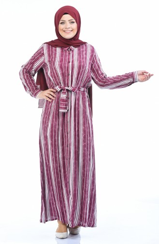 Grosse Grösse Gestreiftes Kleid 7516-04 Zwetschge 7516-04