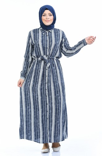 Grosse Grösse Gestreiftes Kleid 7516-03 Dunkelblau 7615-03