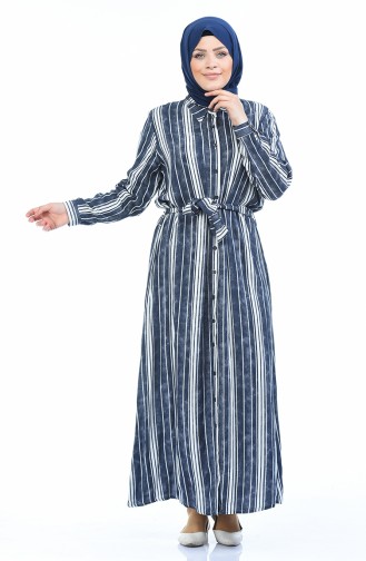 Grosse Grösse Gestreiftes Kleid 7516-03 Dunkelblau 7615-03