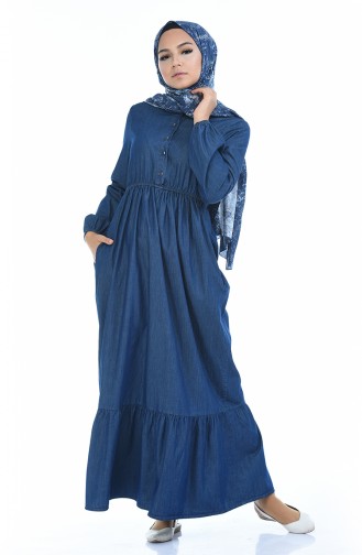 Navy Blue Hijab Dress 4071-01