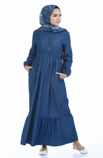Navy Blue Hijab Dress 4071-01
