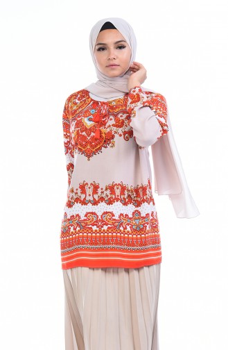 Desenli Bluz 1009A-01 Mercan