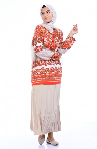 Desenli Bluz 1009A-01 Mercan