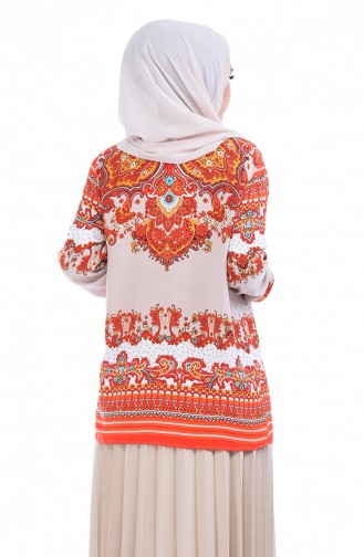 Desenli Bluz 1009A-01 Mercan