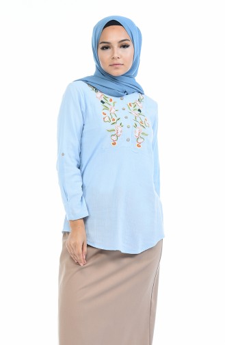 Blouse Brodée 21205-05 Bleu Bébé 21205-05