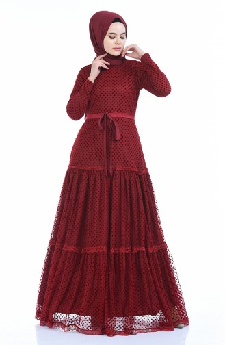 Claret Red Hijab Dress 12010-02