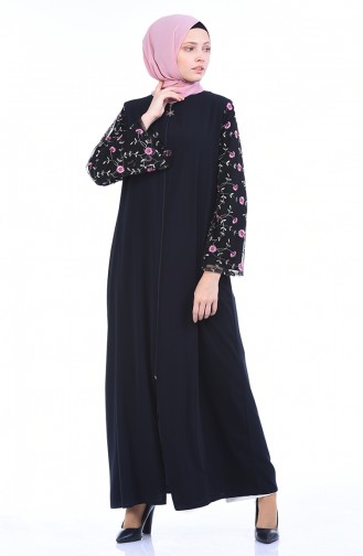 Tüll gesticktes Abaya 0020-02 Dunkelblau 0020-02