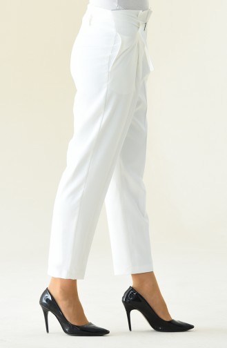 Belted Straight Leg Trousers 1731-01 Ecru 1731-01