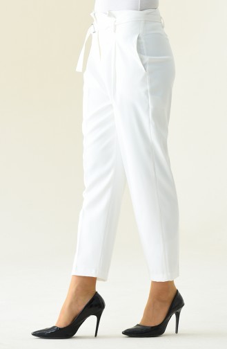 Belted Straight Leg Trousers 1731-01 Ecru 1731-01