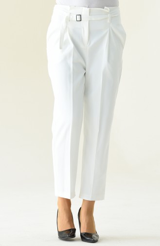 Belted Straight Leg Trousers 1731-01 Ecru 1731-01