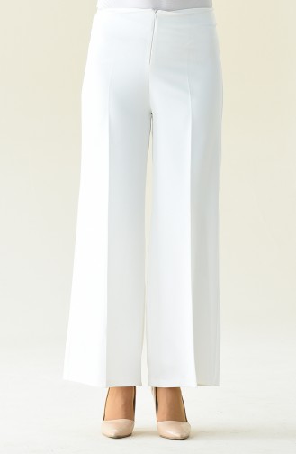 Hidden Zipper wide Leg Trousers 0893-02 Ecru 0893-02