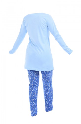 Bayan Uzun Kollu Pijama Takımı 705068-01 Mavi