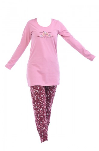 Bayan Uzun Kollu Pijama Takımı 705068-02 Pudra