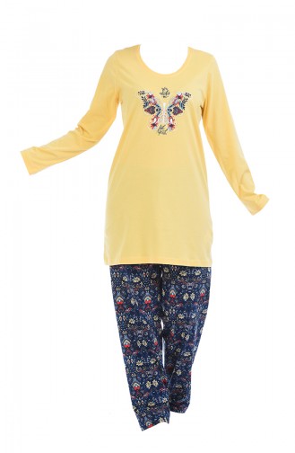 Bayan Uzun Kollu Pijama Takımı 705079-01 Sarı