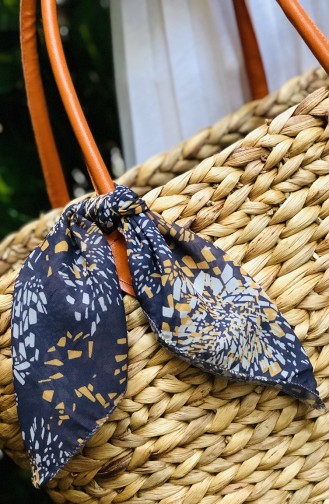 Foulard Crêpe a Motifs 61178-01 Bleu Marine Jaune 61178-01