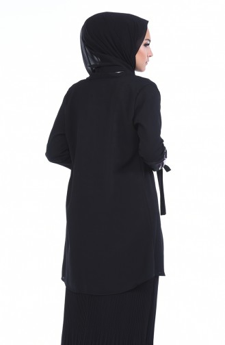 Desenli Bluz Ceket İkili Takım 0011-03 Siyah