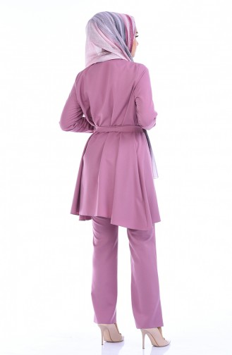 Ensemble Deux Pieces Tunique Pantalon a Ceinture 0235-08 Rose Pâle 0235-08