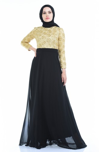 Robe de Soirée a Motifs 83051-01 Jaune Or Noir 83051-01