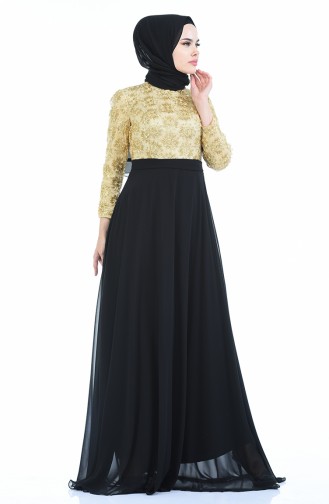 Gemustertes Abendkleid  83051-01 Gold Schwarz 83051-01