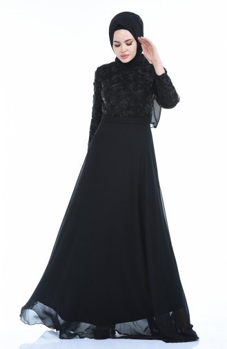 Black Hijab Evening Dress 83051-02