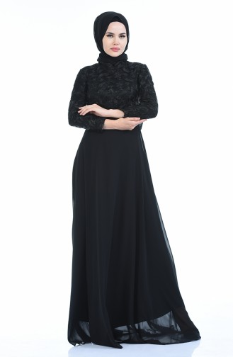 Black Hijab Evening Dress 83051-02