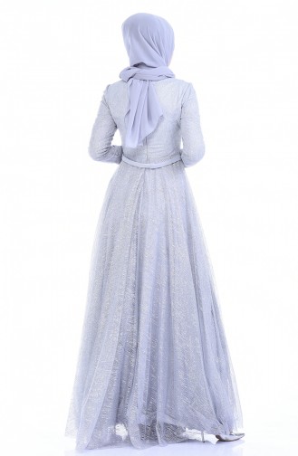 Gray Hijab Evening Dress 9264-01