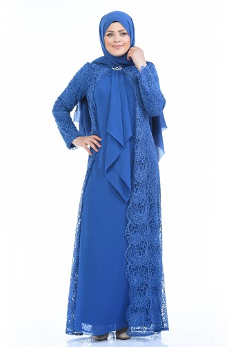 Indigo Hijab Evening Dress 4001-05