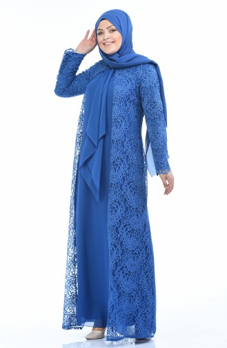 Indigo Hijab Evening Dress 4001-05