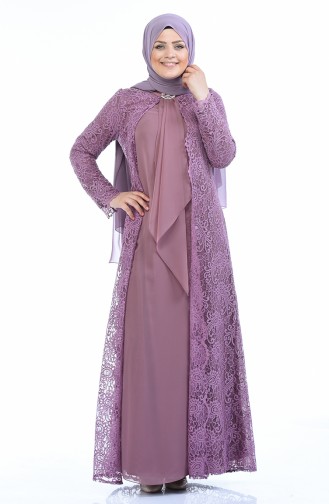 Dusty Rose Hijab Evening Dress 4001-07