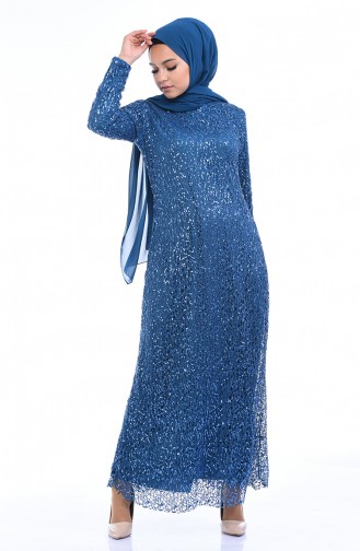 Petrol Hijab Evening Dress 4114-08