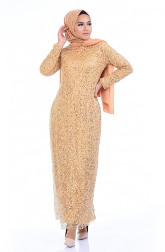 Saffron Colored Hijab Evening Dress 4114-09