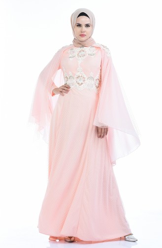 Powder Hijab Evening Dress 5029-02