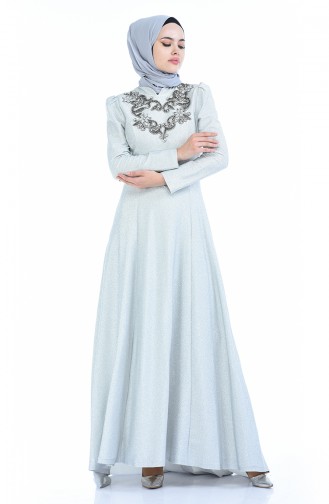 Silver Gray Hijab Evening Dress 7057-03