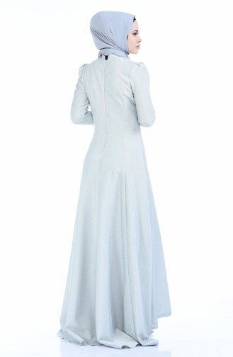 Robe de Soirée a Paillettes Détail Pierre 7057-03 Argent Clair 7057-03