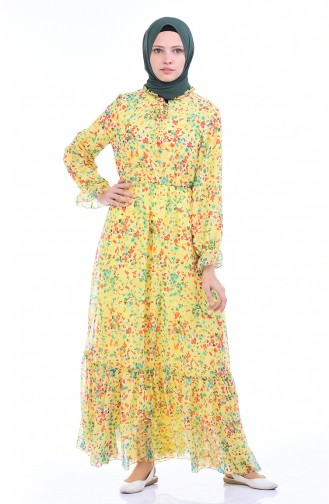 Gemustertes Chiffon Kleid 1280-04 Gelb 1280-04