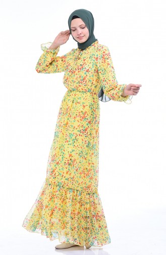 Gemustertes Chiffon Kleid 1280-04 Gelb 1280-04