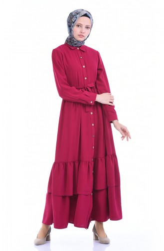 Geknöpftes Kleid mit Band 1285-02 Fuchsia 1285-02