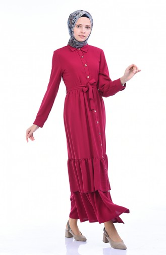 Geknöpftes Kleid mit Band 1285-02 Fuchsia 1285-02