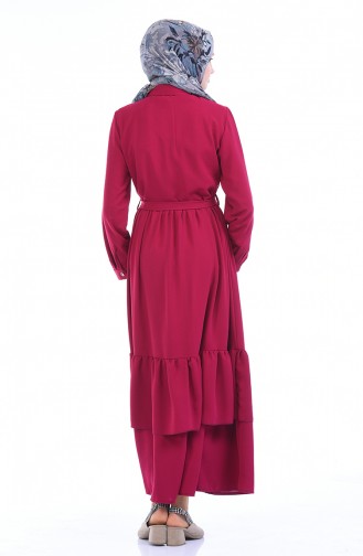 Geknöpftes Kleid mit Band 1285-02 Fuchsia 1285-02