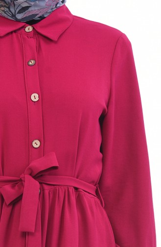 Geknöpftes Kleid mit Band 1285-02 Fuchsia 1285-02