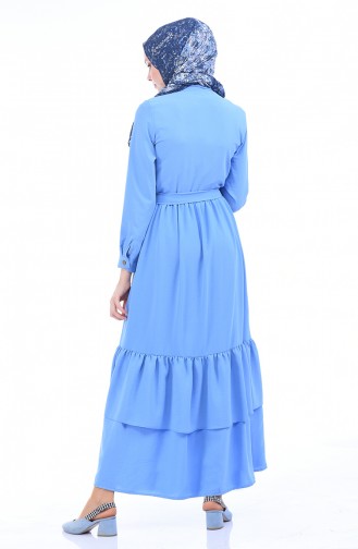 Geknöpftes Kleid mit Band  1285-03 Blau 1285-03