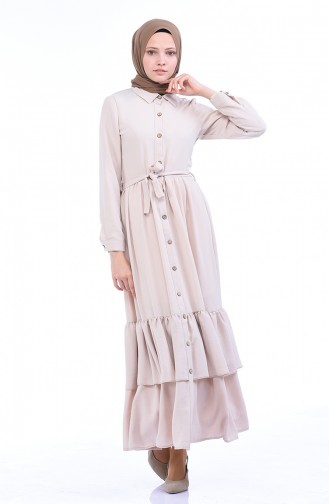 Geknöpftes Kleid mit Band 1285-07 Beige 1285-07