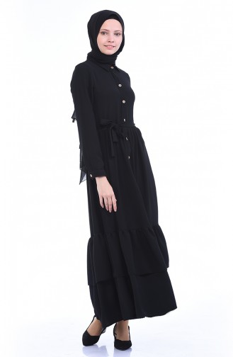 Geknöpftes Kleid mit Band 1285-10 Schwarz 1285-10