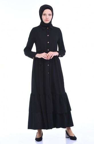 Geknöpftes Kleid mit Band 1285-10 Schwarz 1285-10