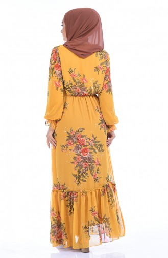 Gemustertes Chiffon Kleid  1291-02 Senf 1291-02