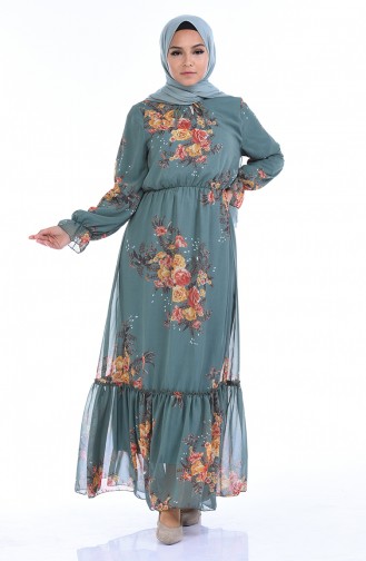 Green Almond Hijab Dress 1291-03