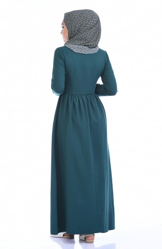 Robe Côtelée Sur le Devant 7273-02 Vert émeraude 7273-02